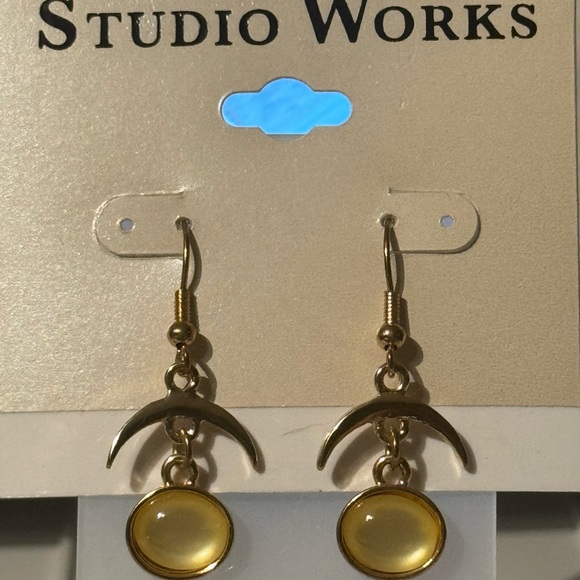 STUDIO WORKS Gold Tone Dangle Earrings with Pale Yellow Stone - Picture 2 of 5